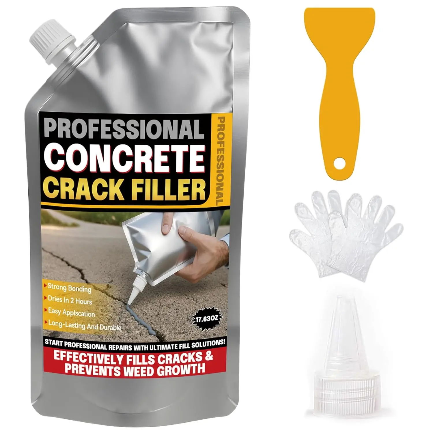 Concrete Crack Filler, 17.63Floz High Elasticity Liquid Cement Crack Filler, Self-Leveling  Repair Sealant for Driveway, Walkway, Patio, Hole, Indoor & Outdoor -Quick Drying, Permanent Fix