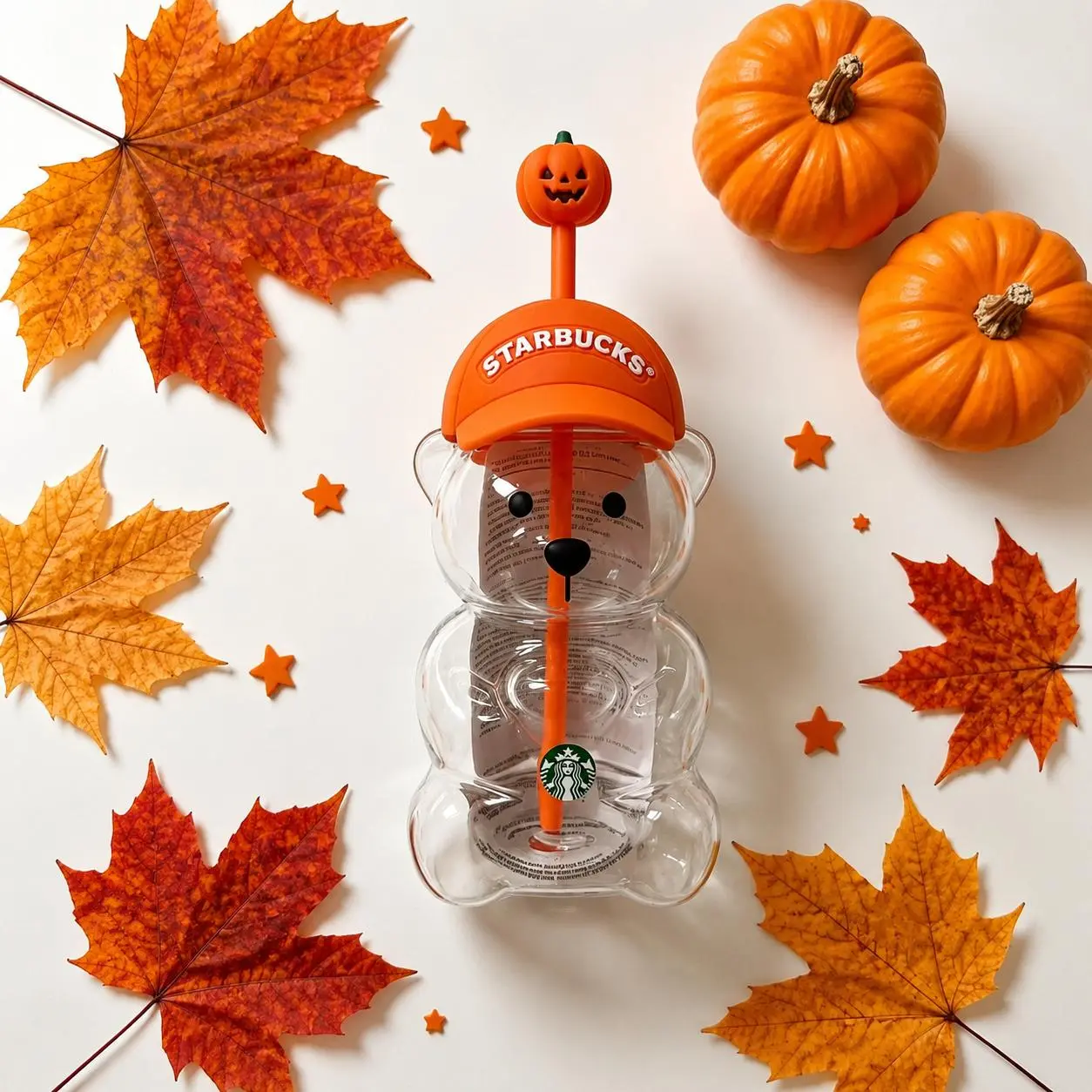 Starbucks x Bearista Halloween 20oz Tumbler Cup, Cute Bear Cold Cup with Pumpkin Straw, Limited Edition Fall Drinkware