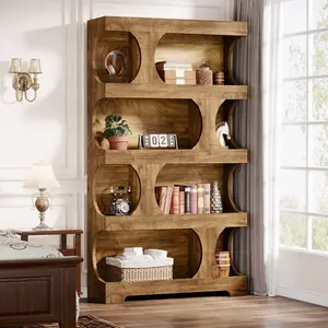 Tribesigns 71" Tall Bookcase, Modern Asymmetrical Bookshelf, 4-Tier Freestanding Display Shelf with Classic Shape, Large Library Book Shelf for Living Room, Home Office, Brown
