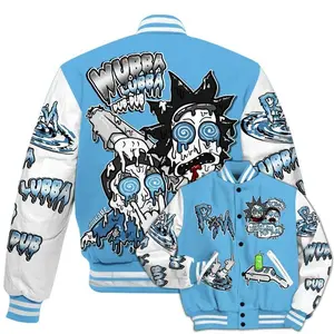Melo 12s Match Varsity Jacket, Wubba Rick Drip Printed Baseball Jacket, Baseball Style Jacket, Varsity Sportwear, Modern Street Fashion