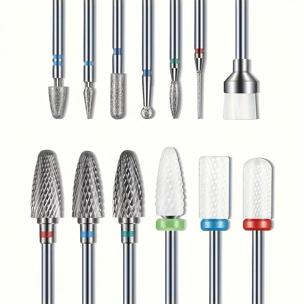 13PCS/Set Nail Polishing Bits, Nail Drill Bits, Nail Polishing Cleaning Brush, Pedicure Remover For Acrylic Gel, Nails Polishing Tools, Nail Art Pedicure Manicure Tools, Nail Care Tool, Nail Art Equipment, Manicure Supplies, Manicure Accessories
