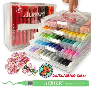 24/60 Color Acrylic Paint Marker Set, Automatic Control Ink Markers, Gypsum Painting Brush Heads, DIY Art Supplies, Artist Supplies, Multi-Functional Use, Art Drawing Supplies