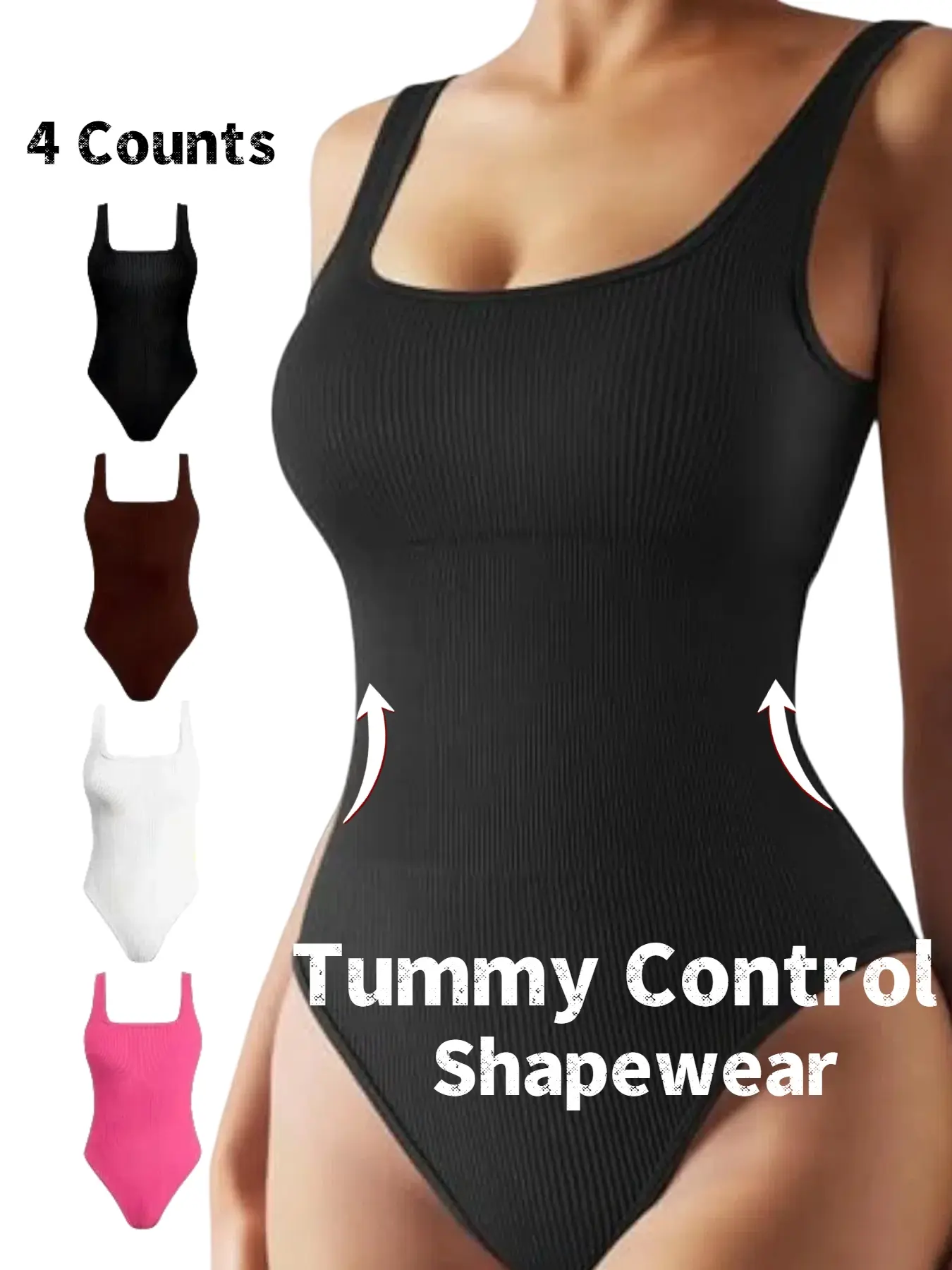Women's Basic Solid Color Ribbed Square Neck Compression Underwear Shapewear Waist Trainer Bodysuit, Casual Comfortable Tummy Control Sleeveless Shaper, Faja Compression Shapewear, Ladies Shapewear for All Seasons, Fajas Tummy Control
