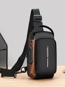 Trendy Letter Contrasting Chest Bag, Niche Simple Portable Shoulder Messenger Bag, Headphone Jack Design Small Bag, Versatile and Large Capacity, Suitable for Daily Outings, Shopping, Casual messenger bags, Crossbody Belt Bags