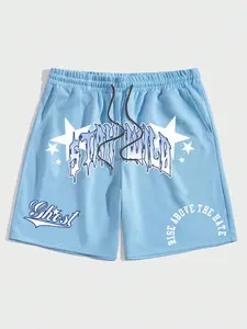 Men's Star & Letter Print Drawstring Waist Shorts, Printed Shorts, Casual Regular Fit Pocket Straight Leg Summer Style Shorts for Summer, Mens Bottoms for Daily Wear