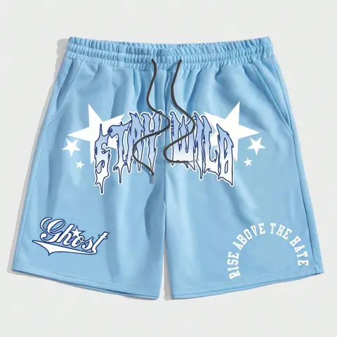 Men's Star & Letter Print Drawstring Waist Shorts, Casual Regular Fit Pocket Straight Leg Cut Shorts for Summer, Casual Home Shorts, Mens Bottoms for Daily Wear, Drawstrings Shorts