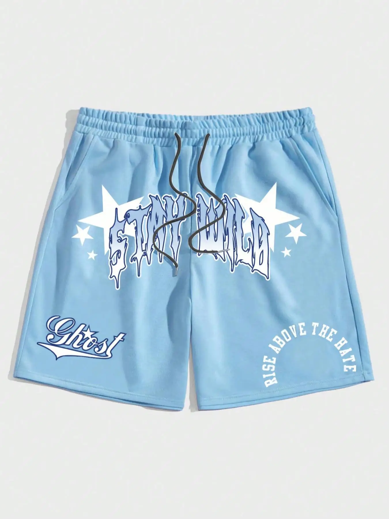 Men's Star & Letter Print Drawstring Waist Shorts, Y2k Casual Regular Fit Pocket Straight Leg Shorts for Summer, Mens Bottoms for Daily Wear