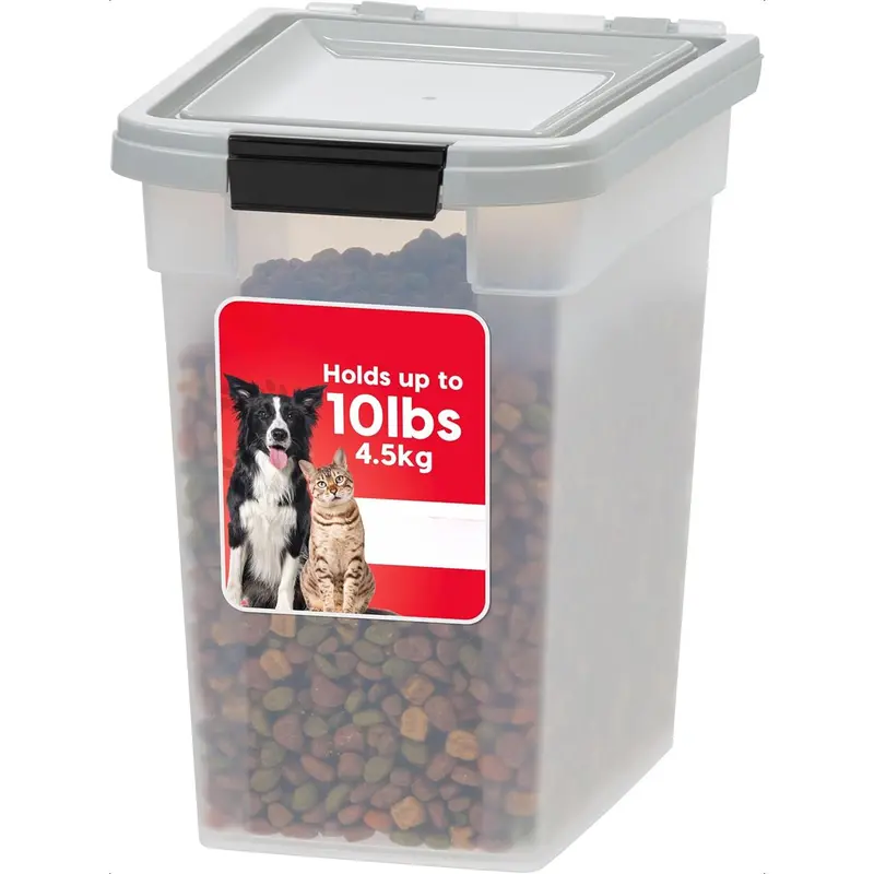 Airtight Dog Food Storage Container, , Up to 10 lbs, for Dog Cat Bird and Other Pet Food Storage Bin, Keep Fresh, Translucent Body, Made in USA, Clear/Gray