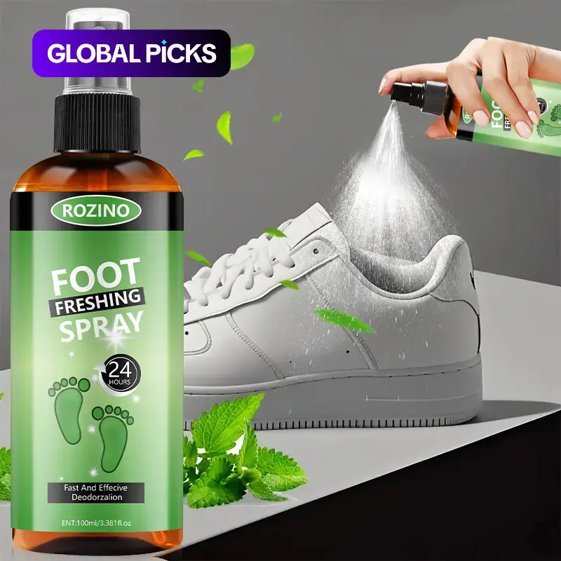 Rozino 24-Hour Foot Freshener Spray 100 mL, Quick Odor Removal, Long-Lasting Antibacterial Formula, Ideal for Heavy Sweating Feet #GLOBAL PICKS
