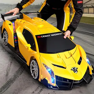 1:10 Big Size Transform RC Car, Gesture Sensing Transformation 2.4GHz Remote Control Car, One Button Deformation to Robot with LED Lights, Transforming Toy Cars Gift for Kids Age 8-12 Years Old Boys