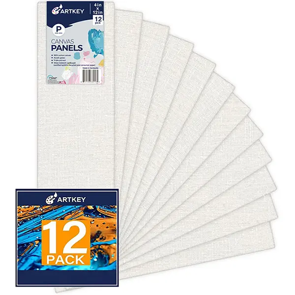 Artkey Canvas Panels 4x12 Inch 12-Pack, 10 oz Primed 100% Cotton White Blank Canvases for Painting, Flat Canvas Boards for Oil Acrylics Watercolor & Tempera Paints