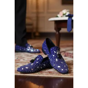 Barabas TEARS IN HEAVEN Tassel Loafers for Men - Slip-on Leather Footwear with Rhinestone & Red Soles Ideal for All Seasons Fashion Parties Flat Shoe