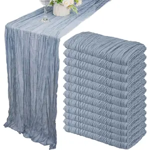 12 Pack 10Ft Cheesecloth Table Runner 35x120 Inch Boho Gauze Table Runner Rustic Cheese Cloth Long Table Runner Romantic Table Runner for Wedding Bridal Shower Birthday Party Table Decor (Dusty Blue)