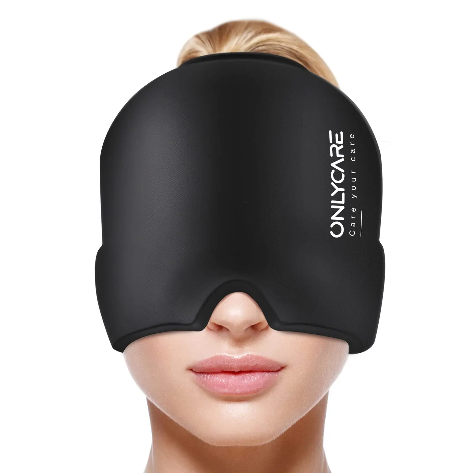 ONLYCARE Migraine Relief Cap, Upgraded Full Coverage Odorless Migraine Ice Head Wrap, Headache Relief Hat for Migraine, Black - FSA or HSA Approved