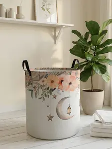 One dirty clothes basket, a laundry basket with a handle featuring flower and moon patterns, made of durable material, a household collapsible dirty clothes storage basket with a large capacity, a toy storage box, Ramadan