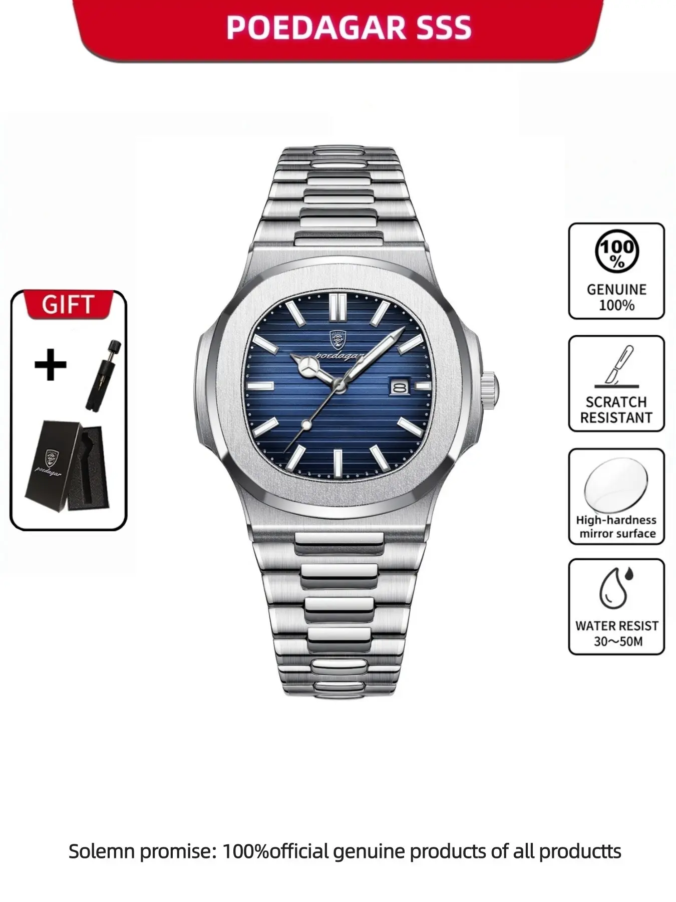 POEDAGAR Men's Luxury Quartz Watch, Waterproof Fashion Casual Analog Watch, Leisure Business Clock Essential for Daily Life and Work, Analog Quartz Watches