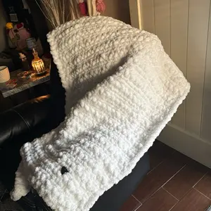 Chenille Throw Blanket - Soft Cozy White Plush Blanket for Home Decor and Comfort