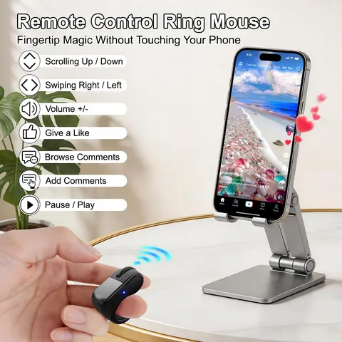 Wireless Foldable Dual Mode Bluetooth-2.4G Connection Finger Ring Air Mouse with Trackpad, Rechargeable Mobile Remote Control for Laptops, Camera Capture, Presenter Clicker (Black)