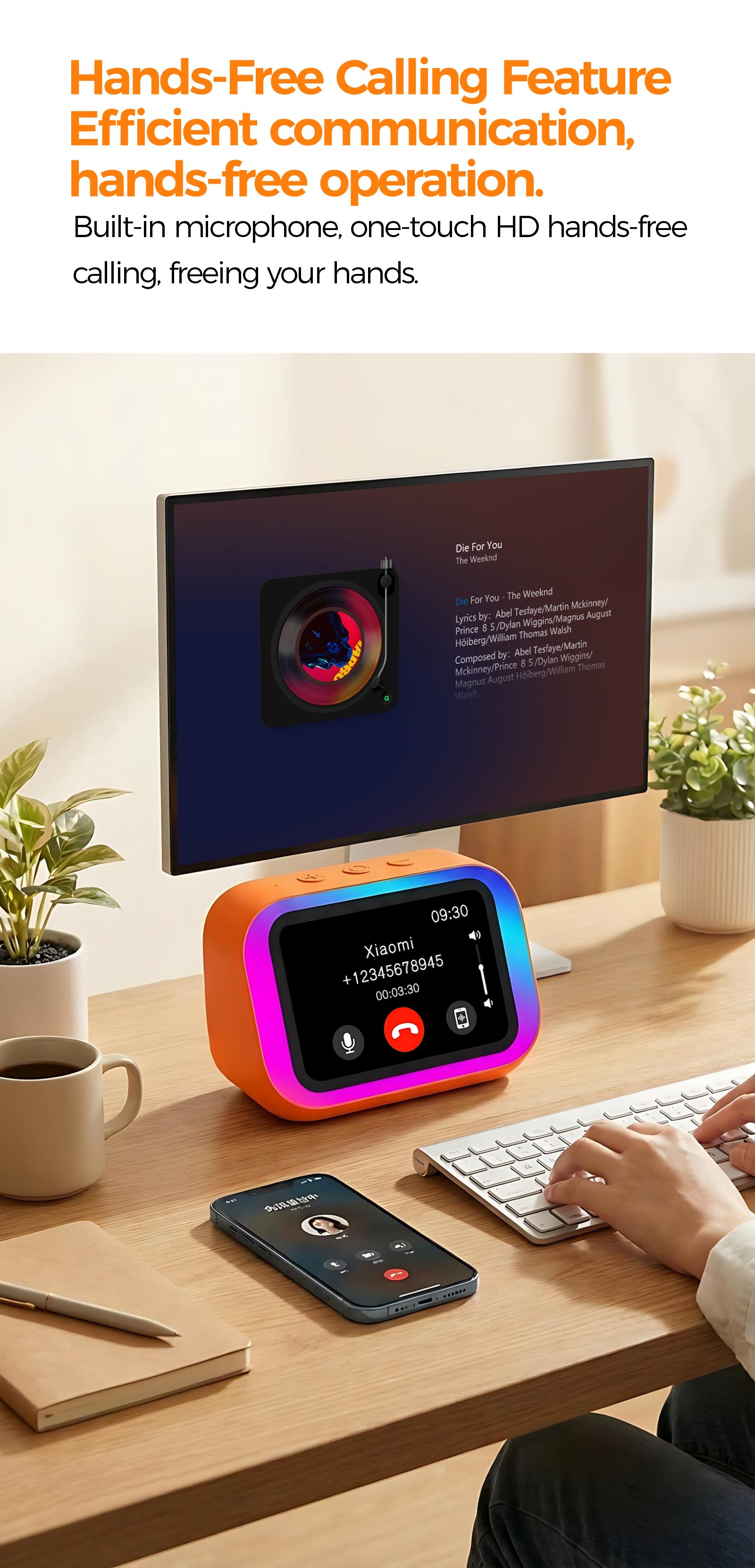 All in 1 Smart Desktop Screen Speaker | Bluetooth 5.4, AI Control, Weather Display & Custom Photo Frame | RGB Smart Alarm Clock for Bedroom