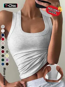 Women's Casual Slim-Fit Plain Sleeveless Tank Top, Summer Lightweight Fabric Ribbed Knit Vest, Versatile Layering Piece