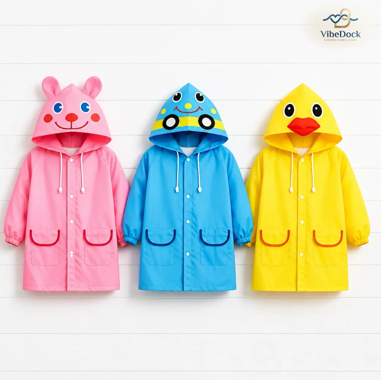 Kids Cartoon Oxford Fabric Raincoat, Waterproof Hooded Children Rain Poncho with Pockets, Windproof Reusable School Rain Jacket for Boys Girls