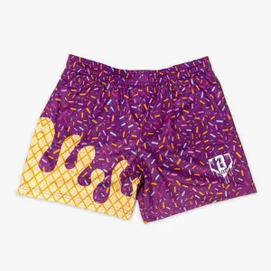 Baseball Lifestyle 101 "Cosmic Cone Crunch" Youth Mesh Shorts – Kids' Summer Streetwear, Breathable Galaxy Purple & Orange Ice Cream Graphic Shorts for Gym, Beach & Sports