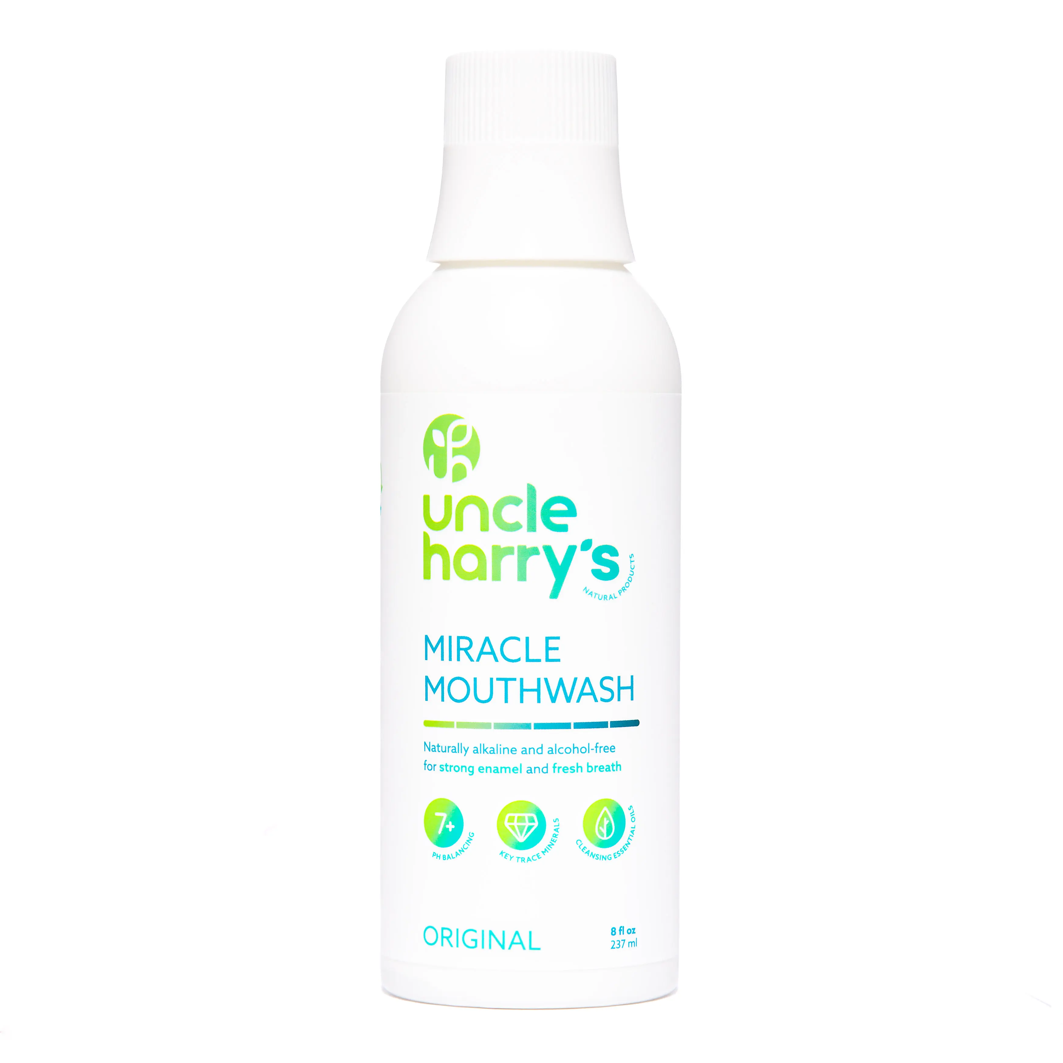 Uncle Harry's Miracle Mouthwash - Natural Alkaline Concentrated Oral Rinse with Essential Oils, Strengthening Minerals and Calcium, Food Grade, Alcohol Free, Fluoride Free, Women Business Owned Certified, Non GMO Certified, Leaping Bunny Certified