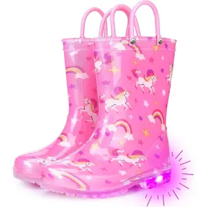 P-SOK012   Rain Boots for Girls Toddlers - Light Up Kids Rainboots Boots Waterproof Lightweight Rain Shoes with Handles (Toddler/Little/Big kids)