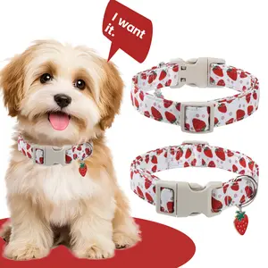1pc Cute Strawberry Print Dog Collar, Special Craftsmanship, Elegant Strawberry Pendant, Best Christmas Gift for Pets