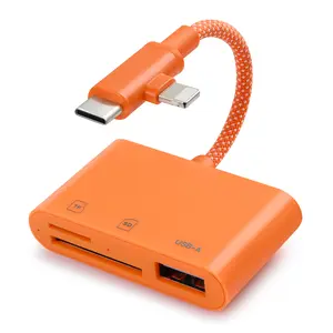 5-in-1 SD Card Reader for iPhone,iPad,USB-C Devices, Lightning/USB-C Dual Port Adapter, Supports SD/MicroSD