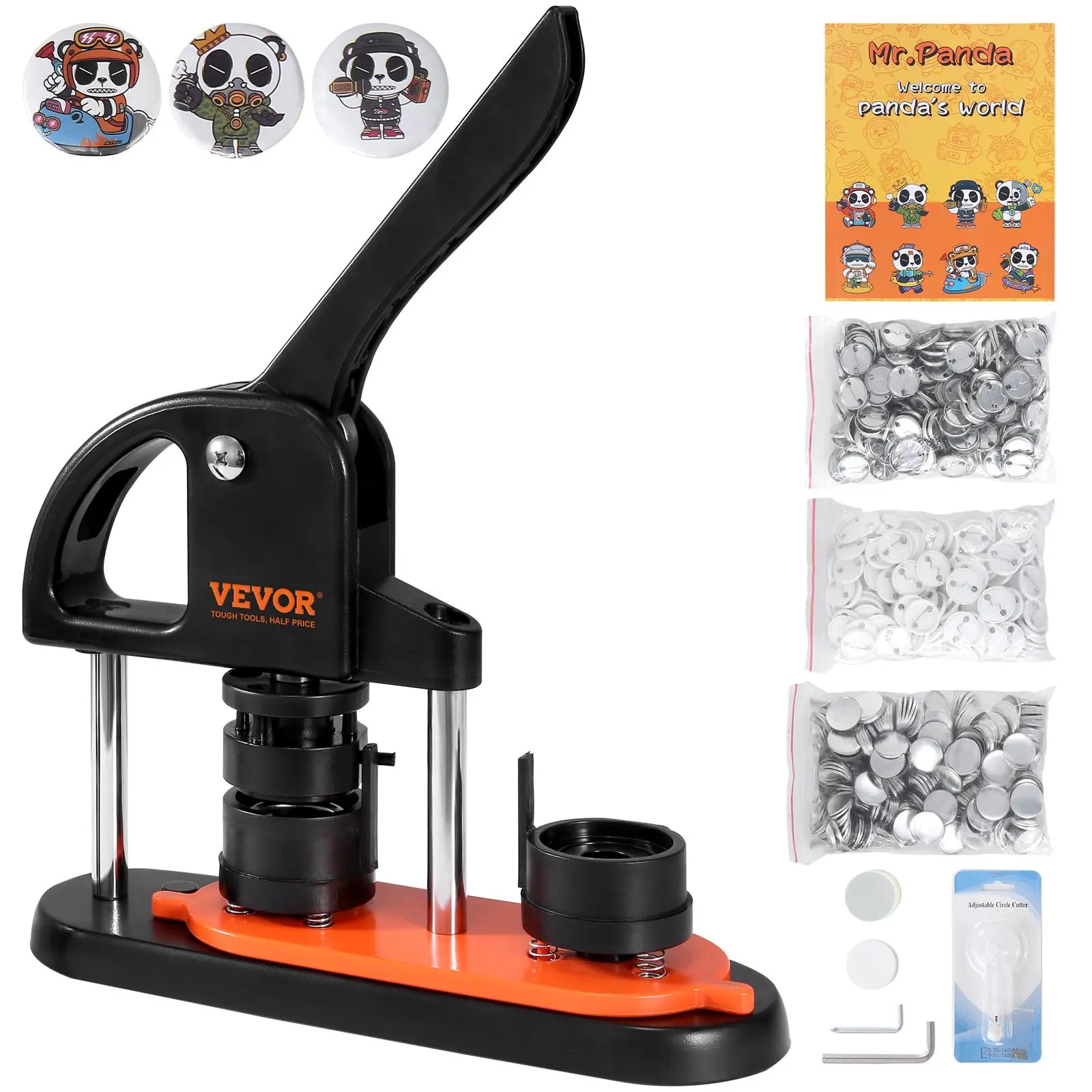 【summerfinds】VEVOR Button Maker, 1.25 inch/32mm Pin Maker with 500pcs Button Parts, Ergonomic Arc Handle Punch Press Kit, Button Maker Machine with Panda Magic Book, For Children DIY Gifts and Christmas