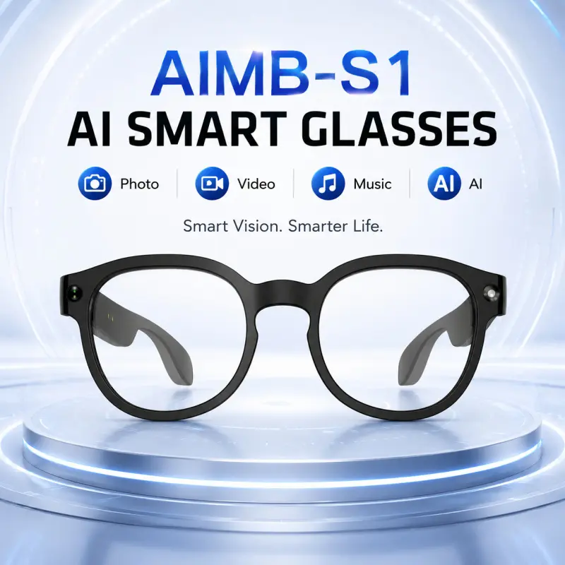 2026 AIMB-S1 All-in-One Ai Smart Glasses With Camera, 1080P HD EIS Anti-Shake Video, AI Image Recognition & Voice Control, Bluetooth Calls, Wi-Fi Transfer, Magnetic Charging, Lightweight Glasses for Travel, Sports & Daily Use