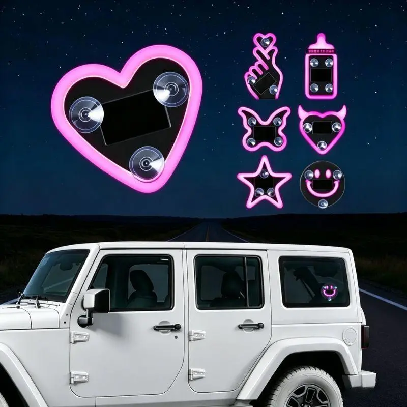 【TikTokShopBackToSchool】JOYTUTUS 2026 Solar Powered LED Heart Shape C-Pillar Neon Light Eco-Friendly Wireless Car Interior Decor 9.57mm x 8.42mm x 15.36mm