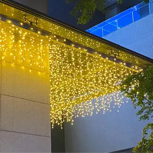 Waterproof Icicle Dripping Lights, 13FT 144 LEDs 8-Mode Connectable Twinkle Fairy Waterfall Lights, 4X0.6M Warm White for Christmas Diwali Window/Curtain/Ceiling Indoor Outdoor Decorations, Water Proof