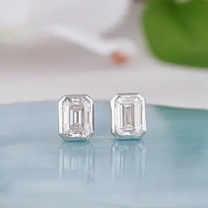 Emerald Cut Moissanite Solitaire Stud Earrings