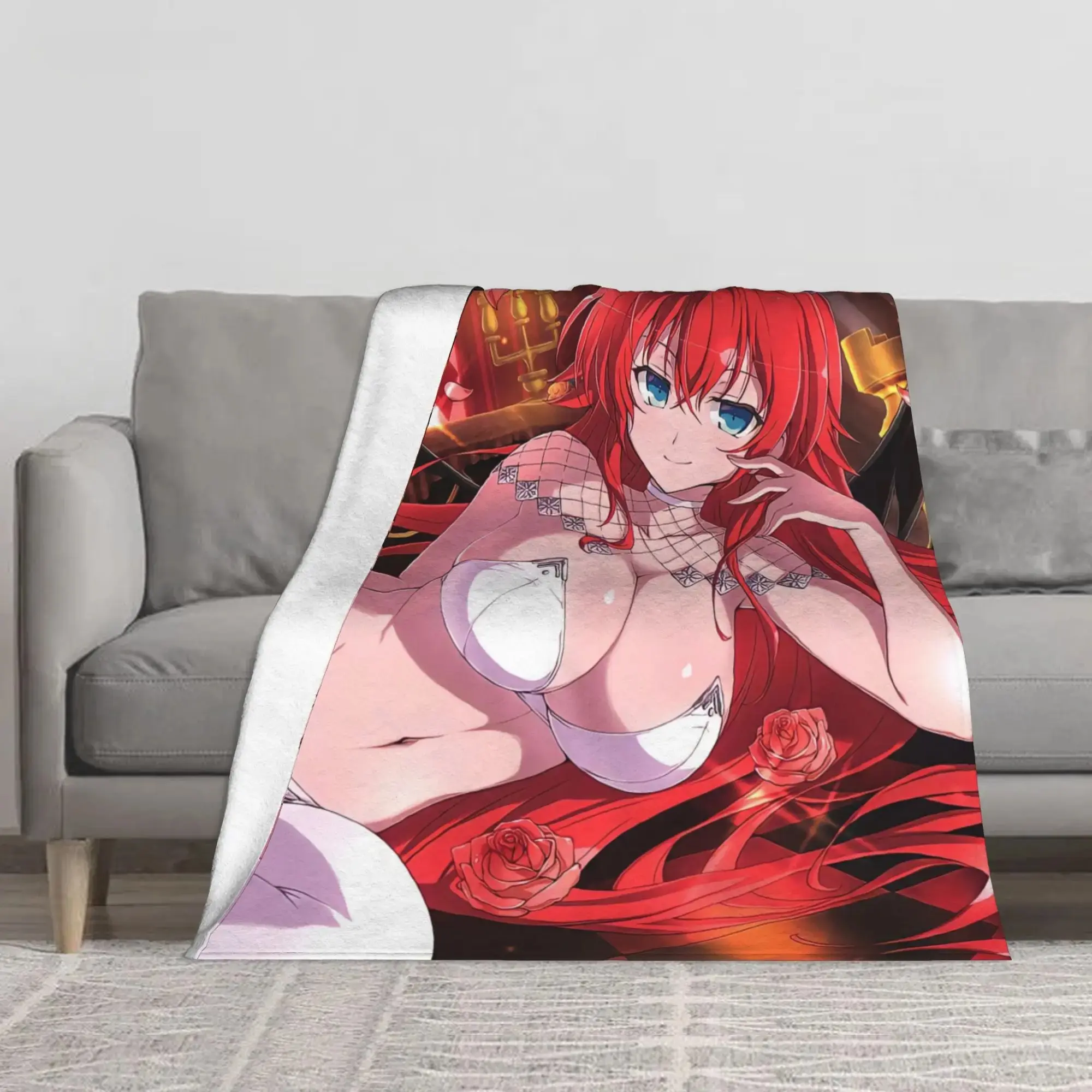 Fiery & Elegant Fantasy Maiden Character Graphic Flannel Throw Blanket, comfy decorative textile for beds and sofas, stylish interior ornament and thoughtful collectible gift for anime style enthusiasts