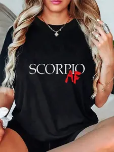 1Pcs,2026, Cotton Scorpio AF Zodiac Star Sign Astrology Minimalist T-Shirt,Vacation Outfits,Summer,Shirts,White Shirt,Graphic Tees ,Summer Tops,Black Top,Going Out Tops