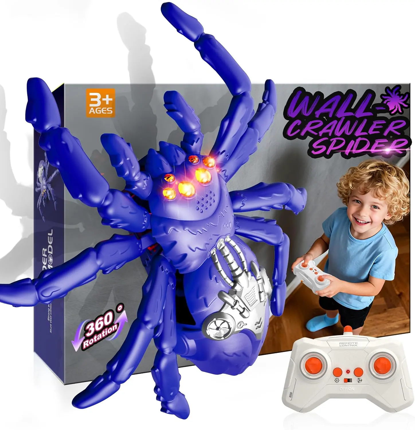 RC Wall Crawling Spider,2.4GHz Remote Control Wall Climbing Toy,  Vacuum Adsorption Robot with LED Eyes, Dual Modes Floor-, Novelty Prank Toy, Birthday Gift for Kids