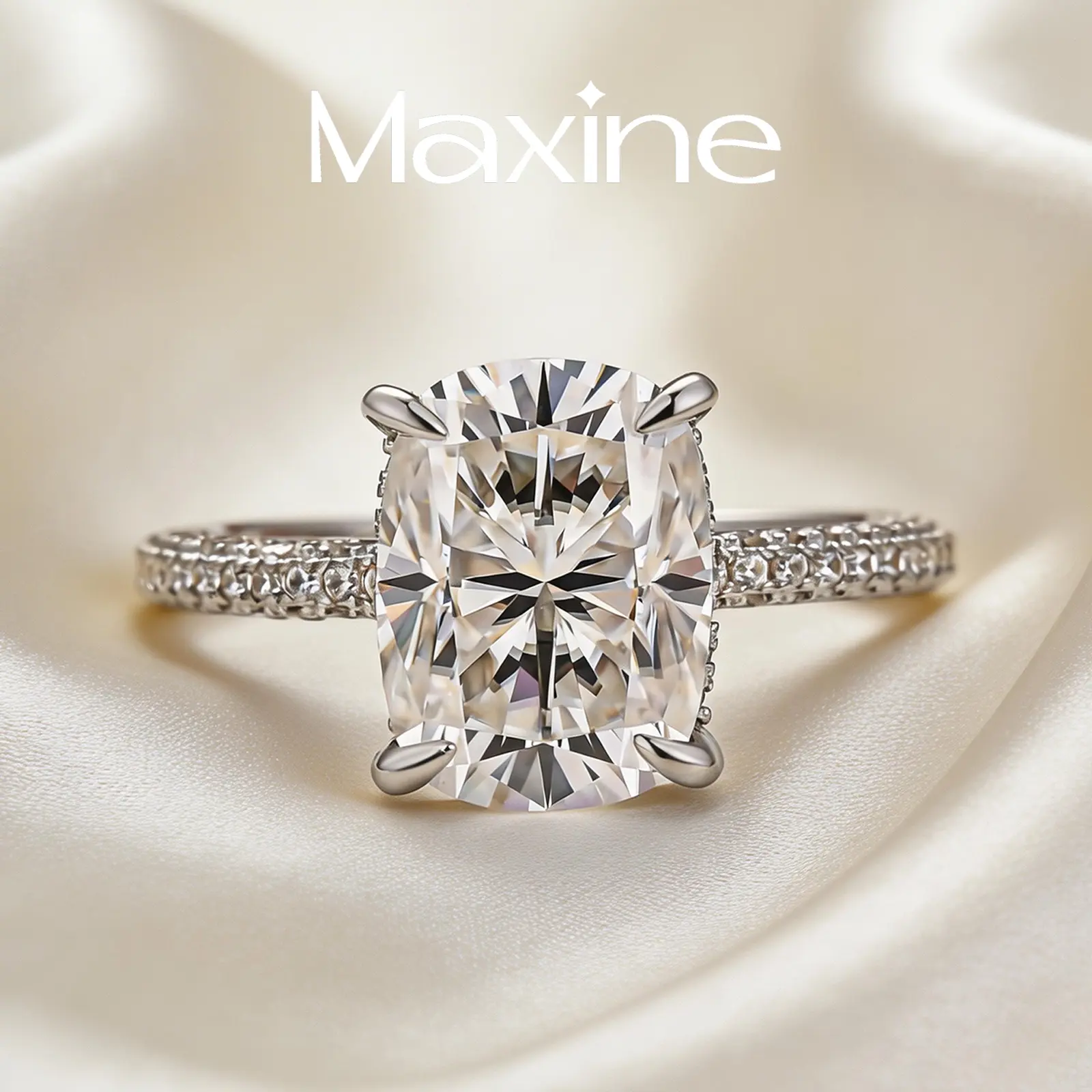 MAXINEJEWELRY 4.0Ct Cushion Cut Artificial Moissanite Solitaire Engagement Ring, VVS1 Women's Jewelry for Proposal, Wedding, Daily Wear, Solitaire Ring