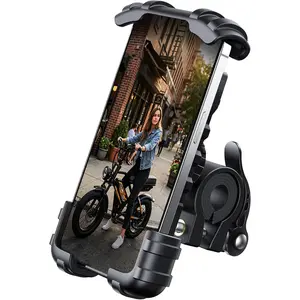 S51 Adjustable Mobile Phone Holder - Handlebar Clamp Accessory for Bikes, E-Bikes, Shockproof Protective Silicone Clip Pad Mount Compatible with iPhone 17 Air Pro Max, 16 15 Plus, S20, 4.7-6.8" Smartphones