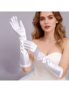 Satin stretch sateen wedding dress evening banquet etiquette dress wedding dress cos long women's gloves Bridal
