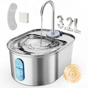 Cat Water Fountain Stainless Steel 108oz 3.2L Quiet Automatic Dispenser for Dogs Safe Auto Shut Off Large Oval Pet Fountain with 1 Replacement Filter