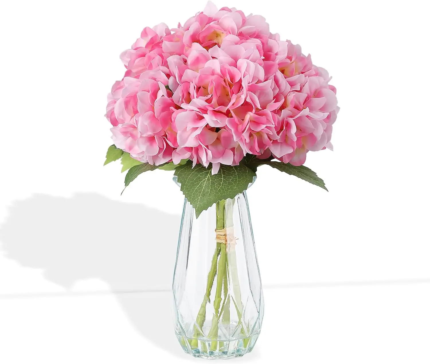 5-Piece Artificial Hydrangea Arrangement in Glass Vase - Fade-Resistant Silk Flowers with Faux Water for Table Centerpieces-Pink