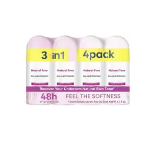 Natural Tone Deodorant 4 pack Roll-on Tono o Aclarado Natural