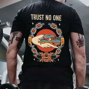 TRUST NO ONE Hand With Snake Print Men's T-shirt, Top Menswear, Cotton Tee Shirt Casual Streetwear