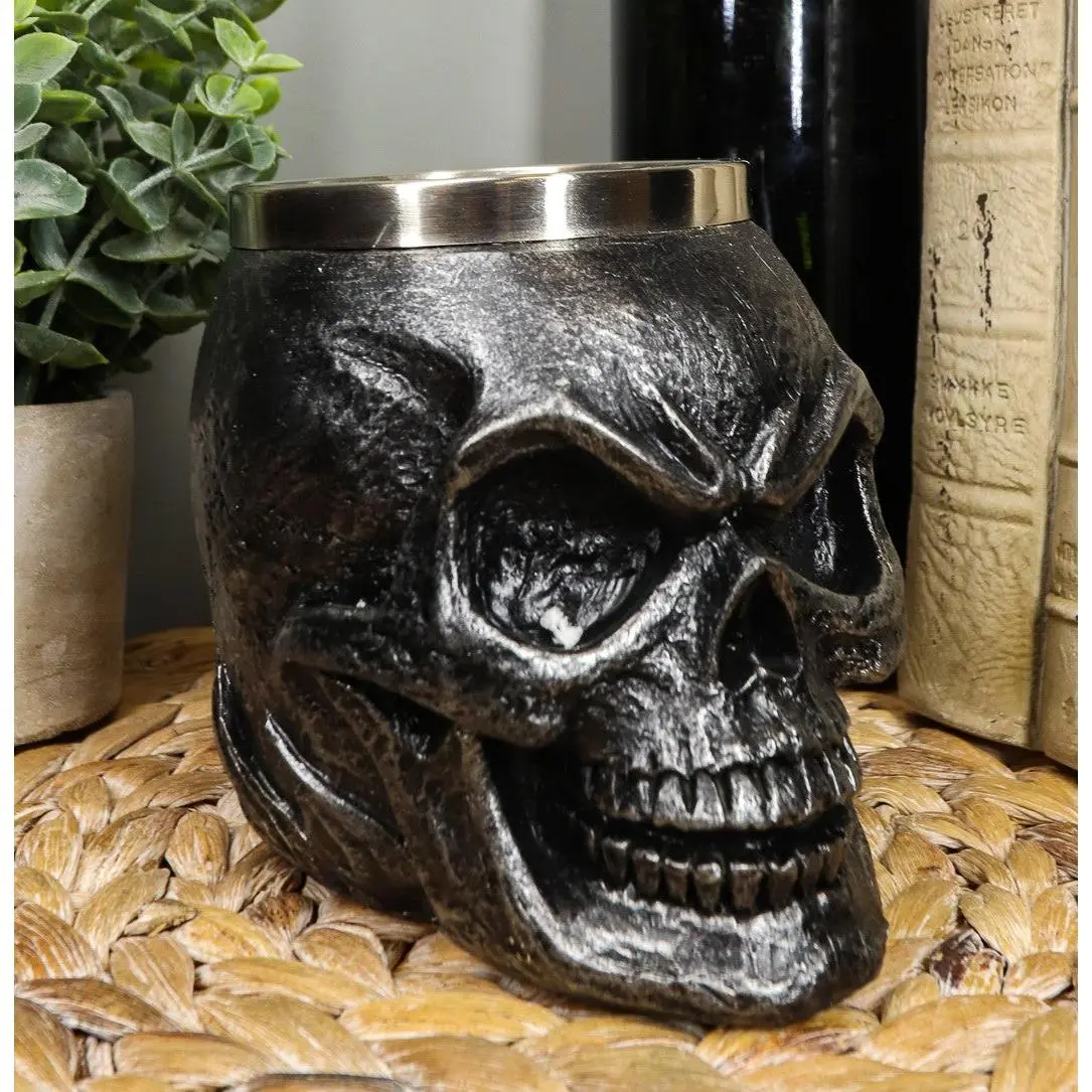 14oz Dark Silver Painted Stainless Steel Immortal Skull Coffee Mug - Multi-Use Demon Party Cup, Kitchenware Drinkware