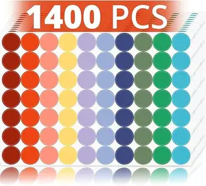 3/4 Inch Round Color Coding Labels, 1400 Pcs Colored Dot Stickers, 10 Color Circle Price Stickers for Office, Classroom, Papers - Multi