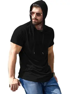 Men's Fashion Street Hooded Short Sleeve T-Shirt Trendy Street Style Boutique Comfortable Fabric Versatile For Base Or Outer Wear Suitable For Outdoor Sports Dating Four Seasons