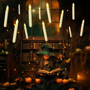 12PCS Flameless LED Taper Candles Lights, NO Remote, Battery Operated Candlesticks with Warm Yellow Flickering Flame, 0.79 x 6.5 Inches Dripless Fake Floating Taper Candles