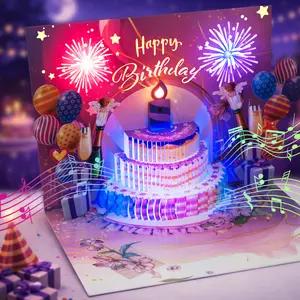 Pop Up Birthday Cards for Men - LED Light & Music with Blow The Candle, 3D Balloons, Singing Happy Birthday gifts Card for Husband - Women, Son, Her, & Dad